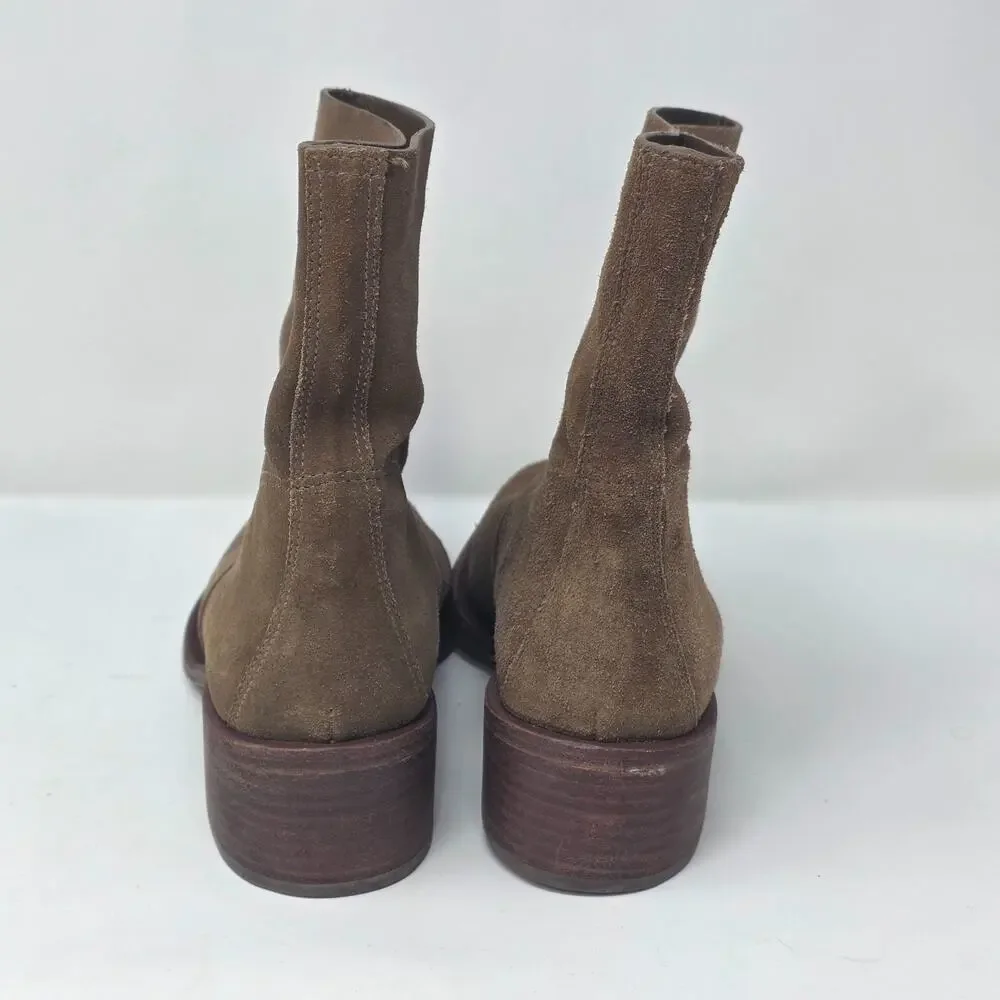 Tory Burch Siena Bootie Womens 9M Brown River Rock embossed Logo Boho Western